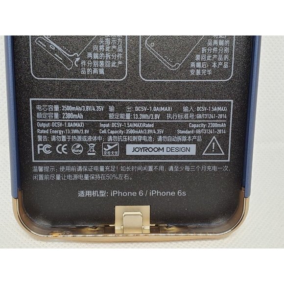 iPhone 6/6s Blue Gold Trim 2300mAh Battery Charger Phone Case C10-2-07 - Picture 4 of 12